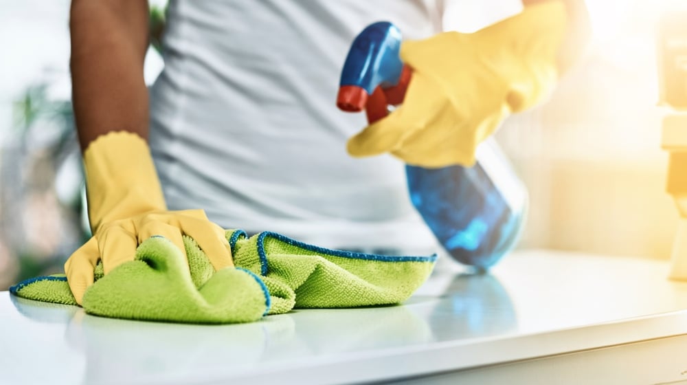 Hands,,Spray,Detergent,And,Woman,At,House,For,Cleaning,Service,